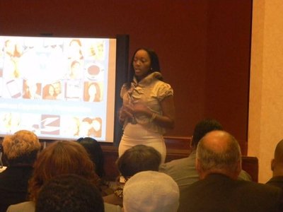 Krystal Johnson delivering an executive presentation