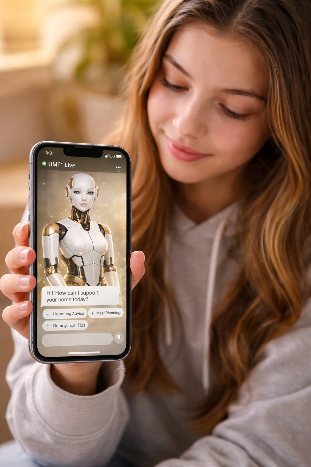 Teen using UMI Live on her phone