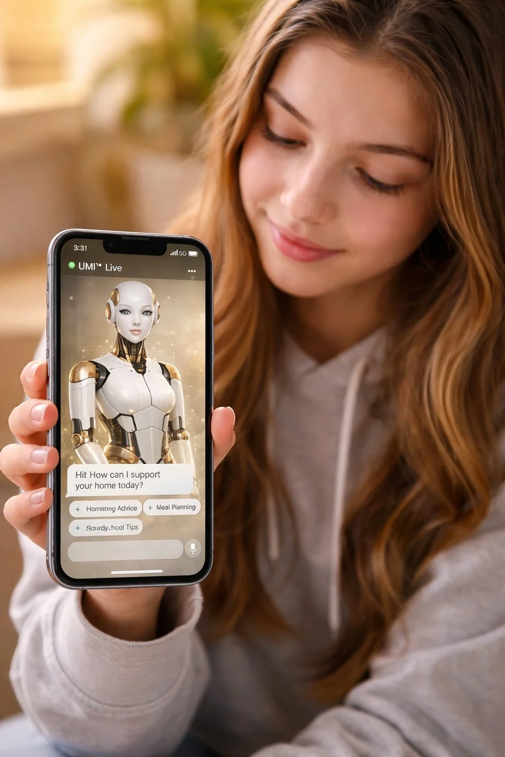 Teen using UMI Live on her phone